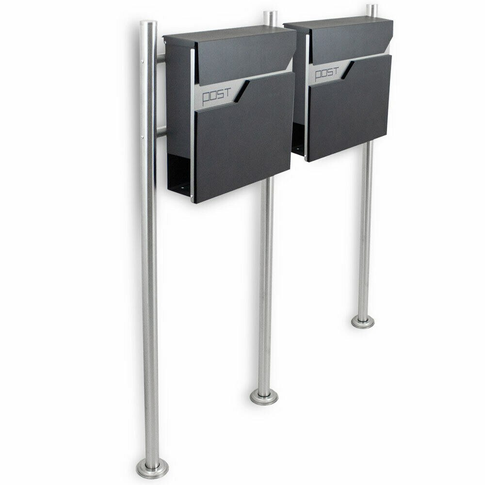 Dvojitá poštovní schránka na dopisy 2ks Volně stojící na sloupku inox M16782(2x16442+13663)